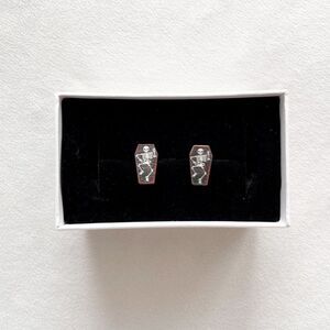 Skeleton in Coffin Wooden Stud Earrings Halloween